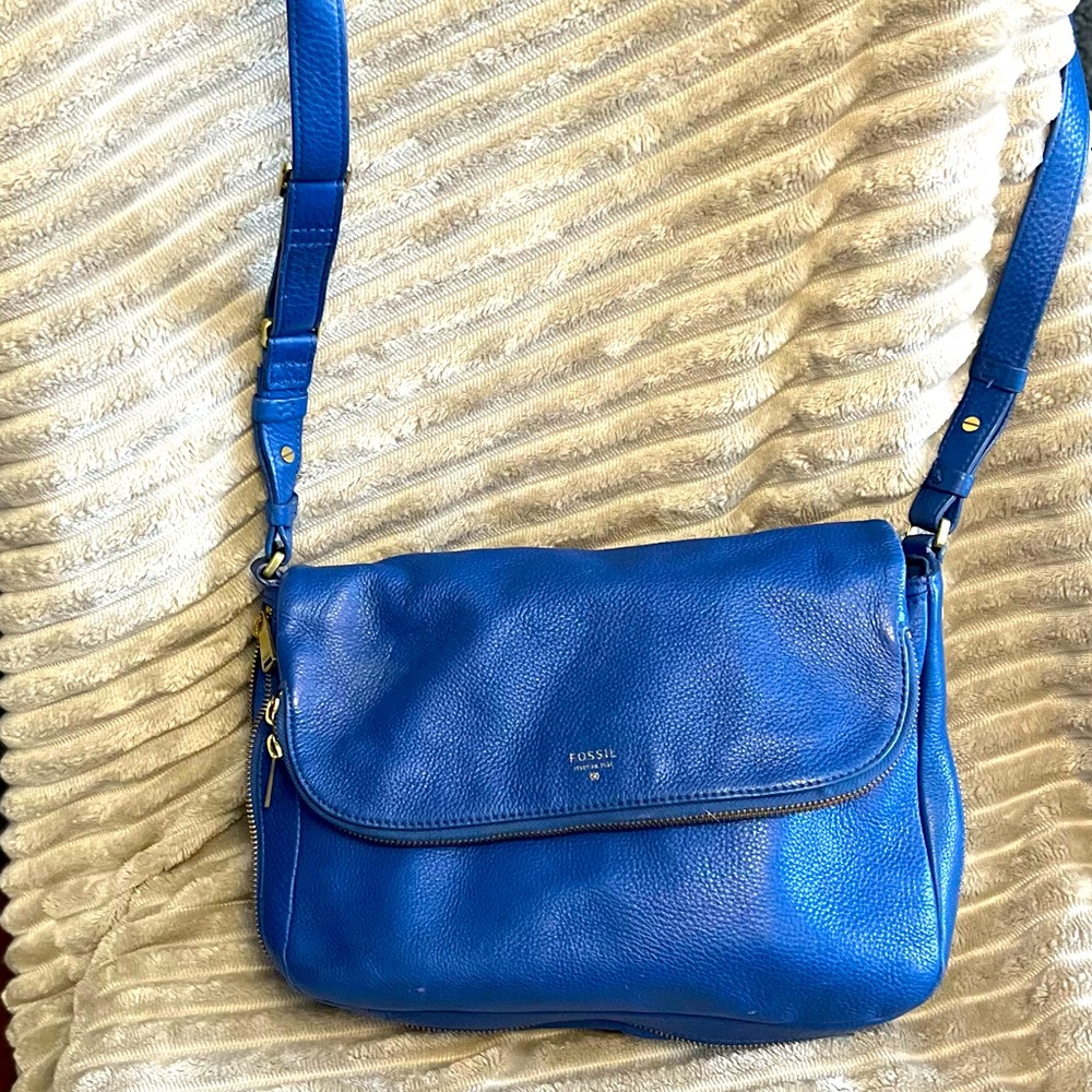 Fossil Cobalt blue leather Crossbody